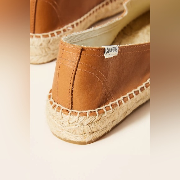 Soludos Espadrilles Camel Brown Leather Summer Platform Slip On Sandal | Size 8 - Picture 3 of 8